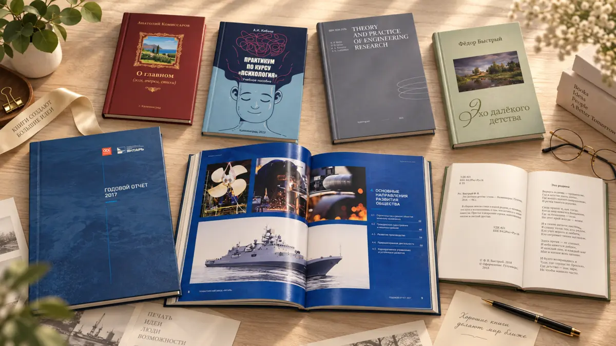 Композиция из книг в мягком и твёрдом переплёте