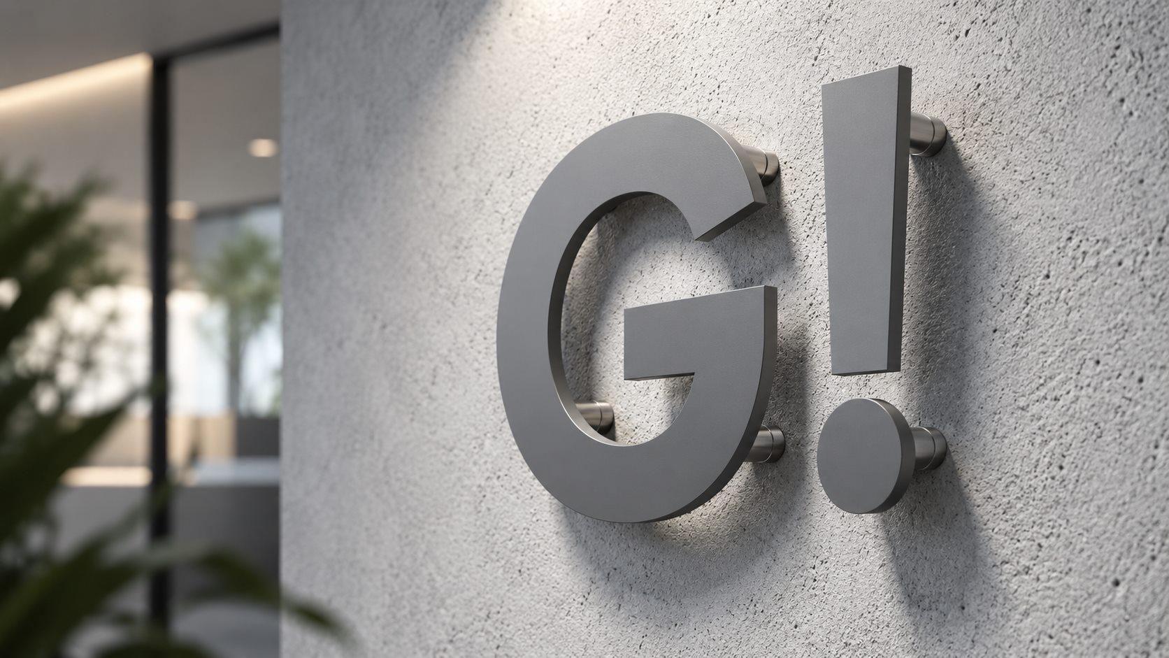 Плоские буквы G! на дистанционных держателях: видны зазор до стены и естественная тень
