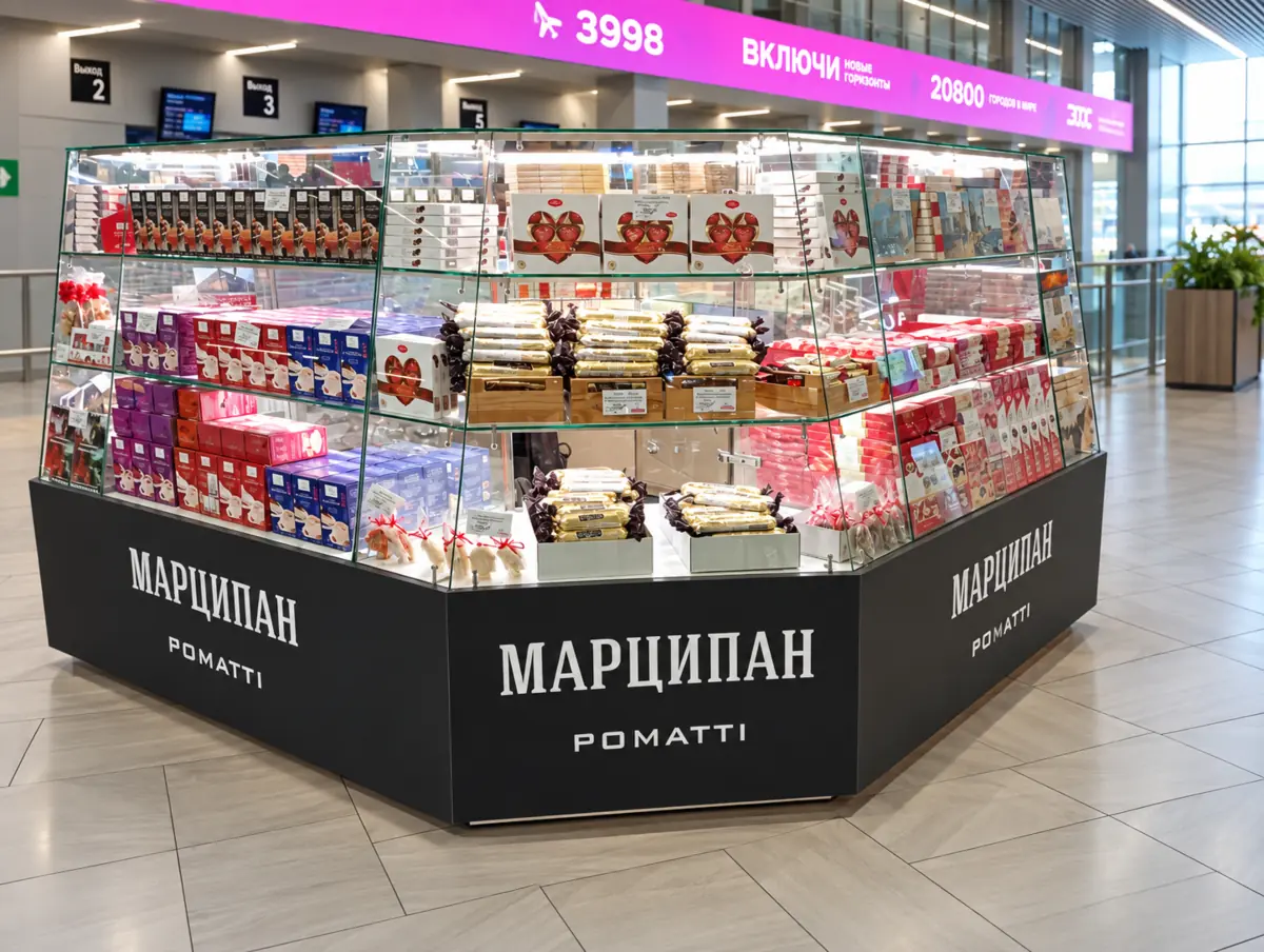 Несветовые буквы на торговом островке «Марципан Pomatti»