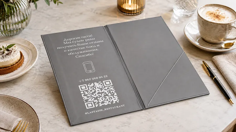 Открытая папка-книжка с внутренним карманом для счёта