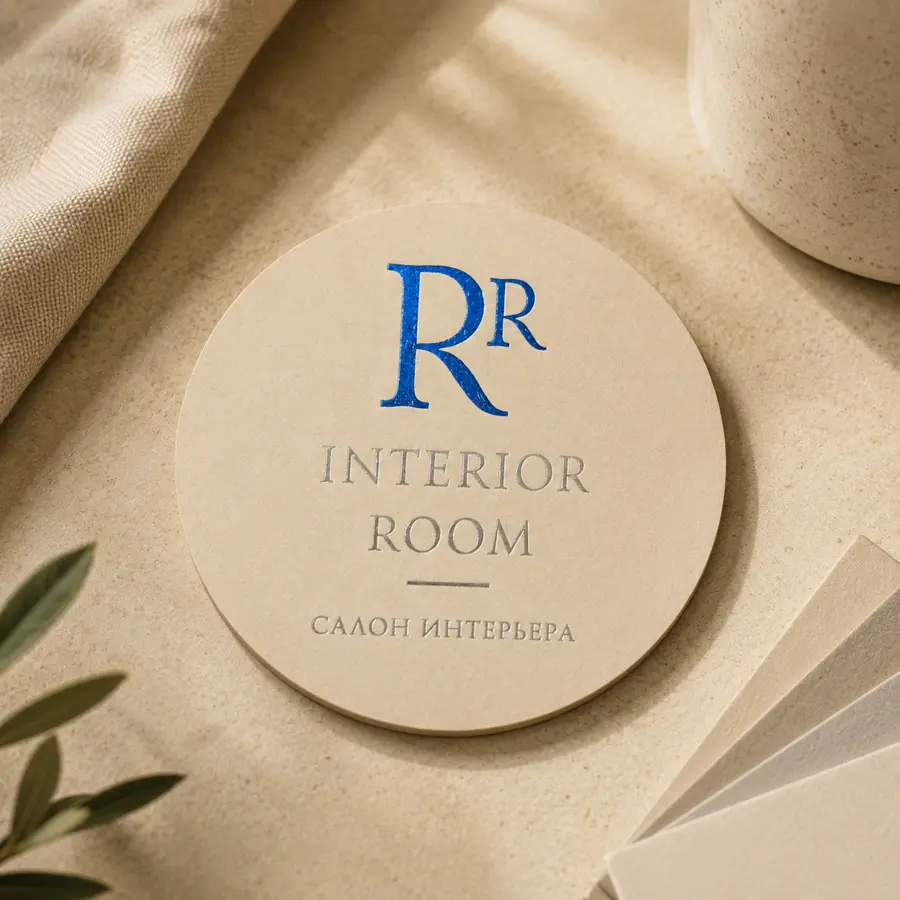 Круглый бирдекель Interior Room с тиснением фольгой