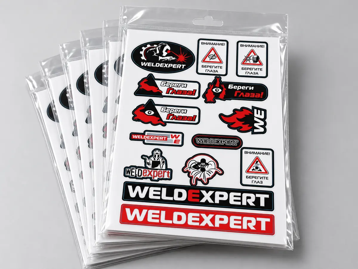 Стикерпаки с логотипом WELDEXPERT в индивидуальной упаковке