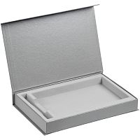 Коробка Silk с флокированным ложементом под ежедневник и ручку, ver. 2, серая