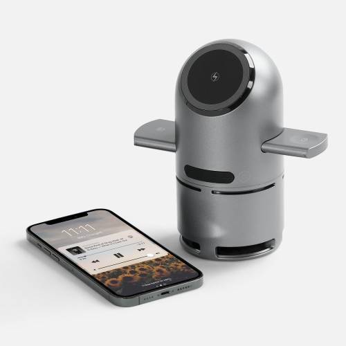 Bluetooth-колонка с беспроводной зарядкой Droid, серая фото 6