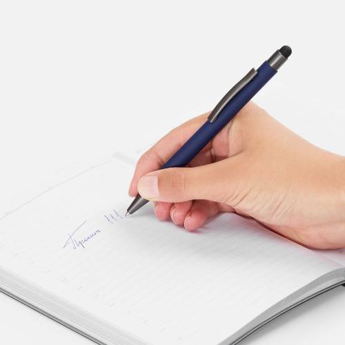 Ручка шариковая Atento Soft Touch со стилусом, темно-синяя фото 5