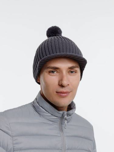 Вязаная шапка с козырьком Peaky, серая (антрацит) фото 7 Вязаная шапка с козырьком Peaky, серая (антрацит) фото 7