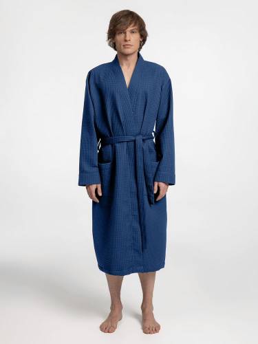 Халат вафельный Kimono, темно-синий фото 10