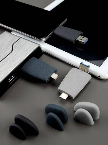 Флешка Pebble Universal, USB 3.0, серо-синяя, 32 Гб фото 13