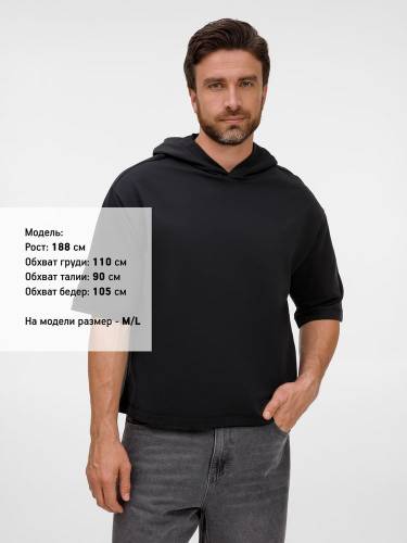 Футболка оверсайз унисекс с капюшоном Neofit, черная фото 10